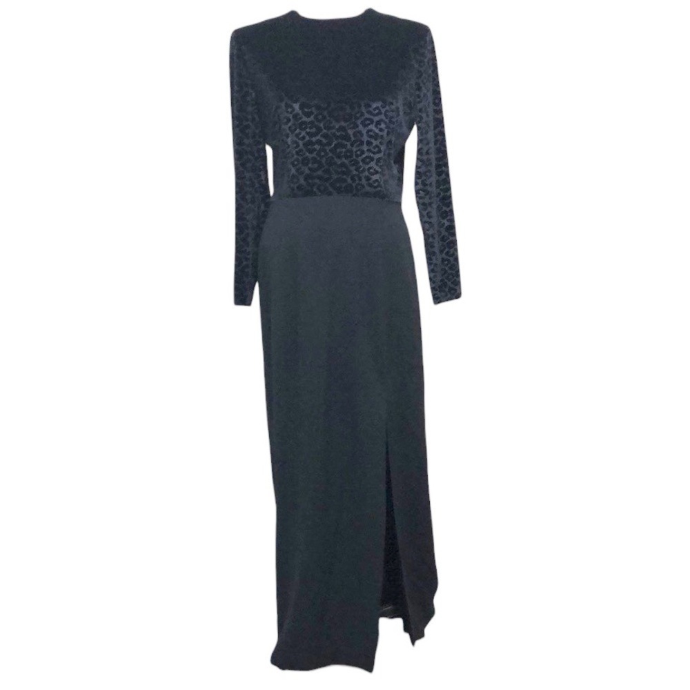 Vintage Rimini Maxi Dress Size Medium Black Velvet Leopard Print Gown